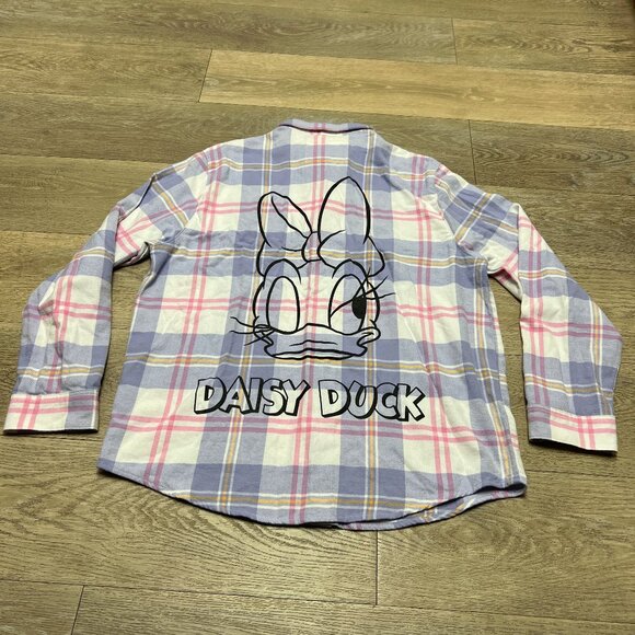 Cakeworthy x Disney Daisy Duck Flannel Shirt Womens Large White Purple Plaid - Picture 11 of 13